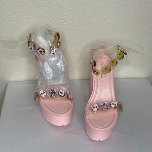 Pink Embellished Platform Sandals